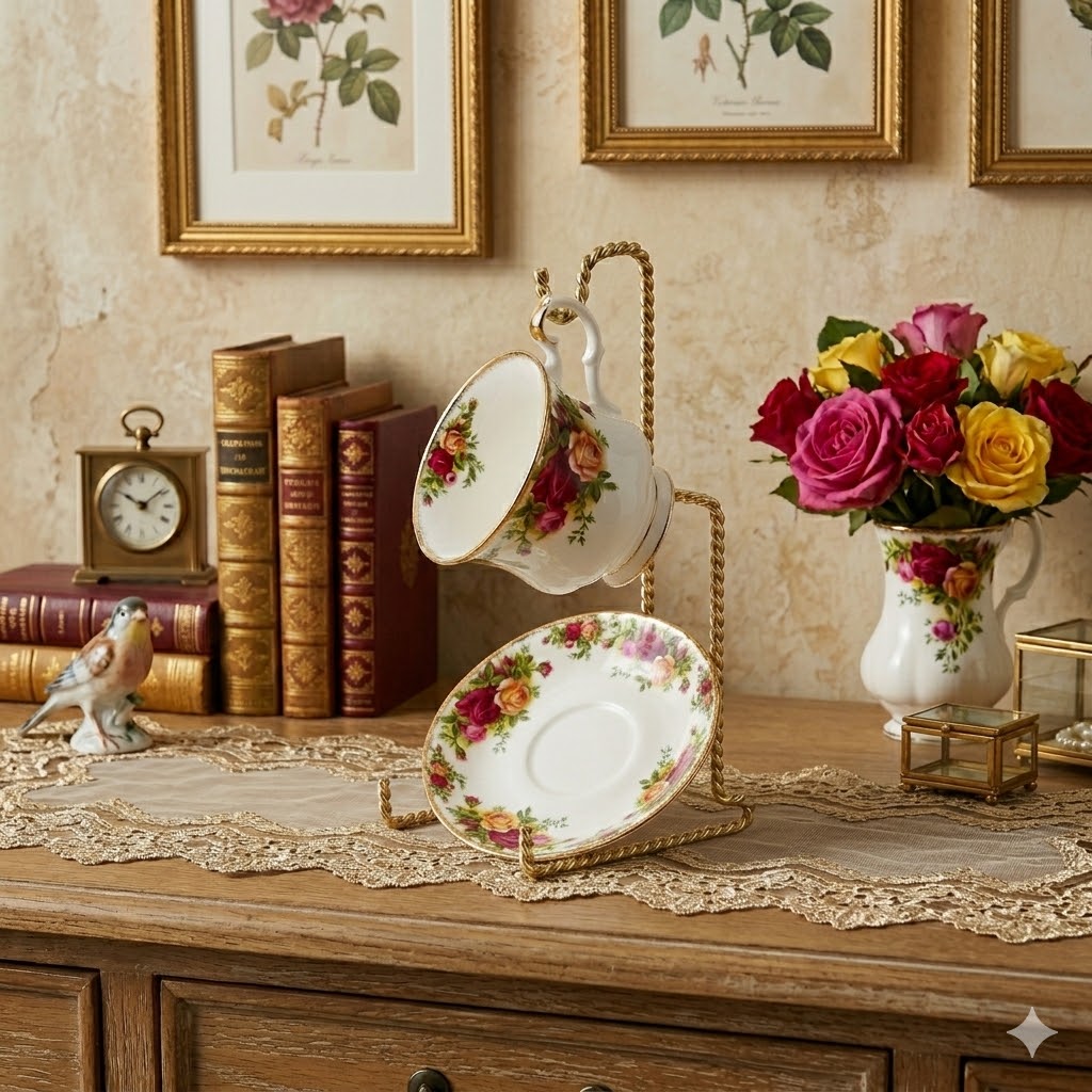 HOHIYA 6 Piece Twist Wire Cup and Saucer Display Stands Vintage Gold Teacup Holder Rack for Fine China and Collectibles Sturdy Metal Easel for Cabinets Free Shipping